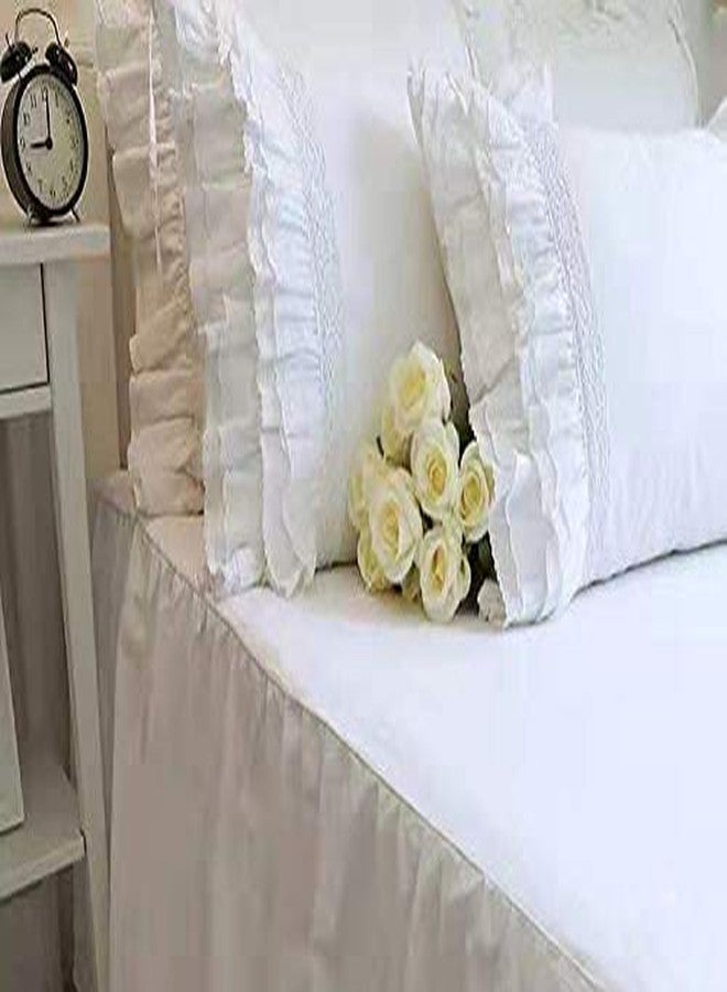Meaning4 2-Pack Bright White Pillow Shams Cases Covers with Ruffles and Embroidery Lace Egypt Cotton King Size 20"X36" Princess Girls Bed - Image 4