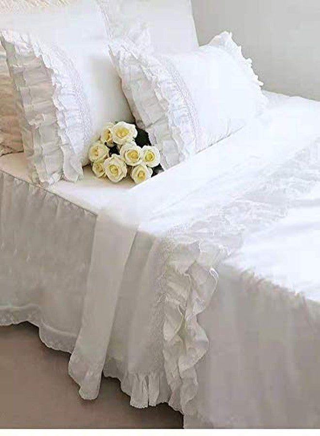 Meaning4 2-Pack Bright White Pillow Shams Cases Covers with Ruffles and Embroidery Lace Egypt Cotton King Size 20"X36" Princess Girls Bed - Image 5