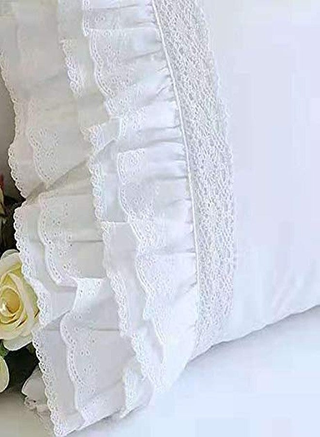 Meaning4 2-Pack Bright White Pillow Shams Cases Covers with Ruffles and Embroidery Lace Egypt Cotton King Size 20"X36" Princess Girls Bed - Image 2