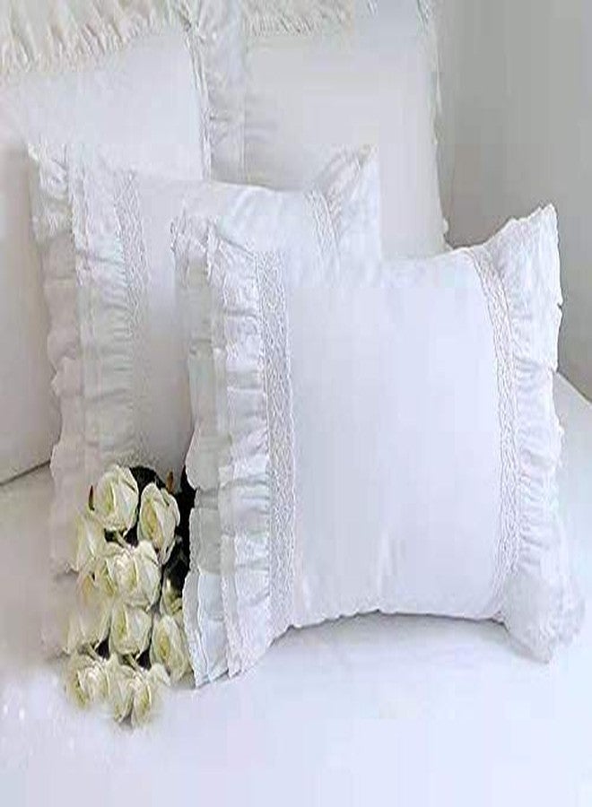 Meaning4 2-Pack Bright White Pillow Shams Cases Covers with Ruffles and Embroidery Lace Egypt Cotton King Size 20"X36" Princess Girls Bed - Image 3