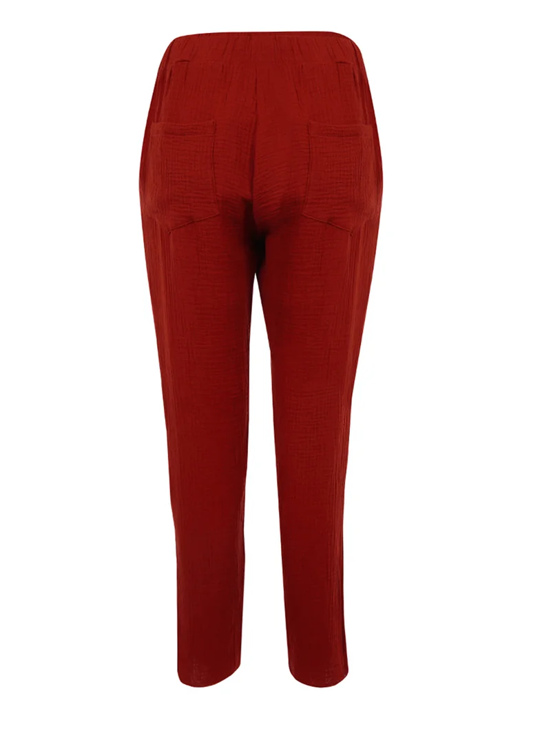 London Rag Burgundy Drawstring Narrow Bottom Summer Pants.