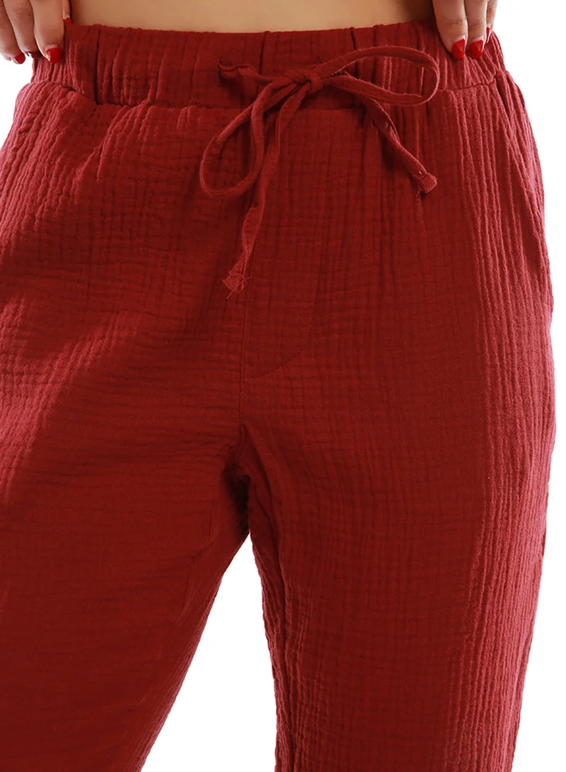 London Rag Burgundy Drawstring Narrow Bottom Summer Pants.