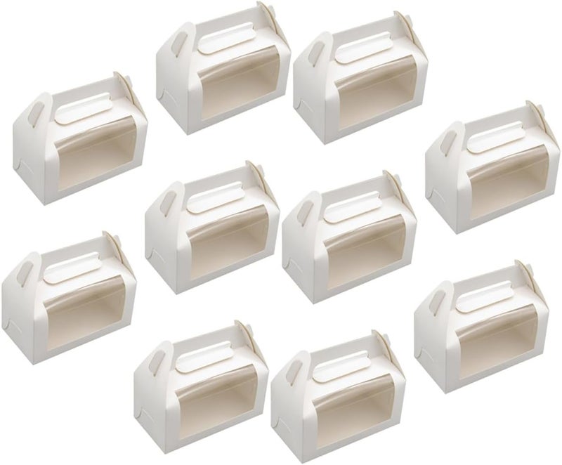 10 Pcs Handheld Cake Boxes 17.2×9×8.5cm White Cardboard Pvc Window Dessert Packaging Boxes for Toast Bread Baking Food Storage - Image 1