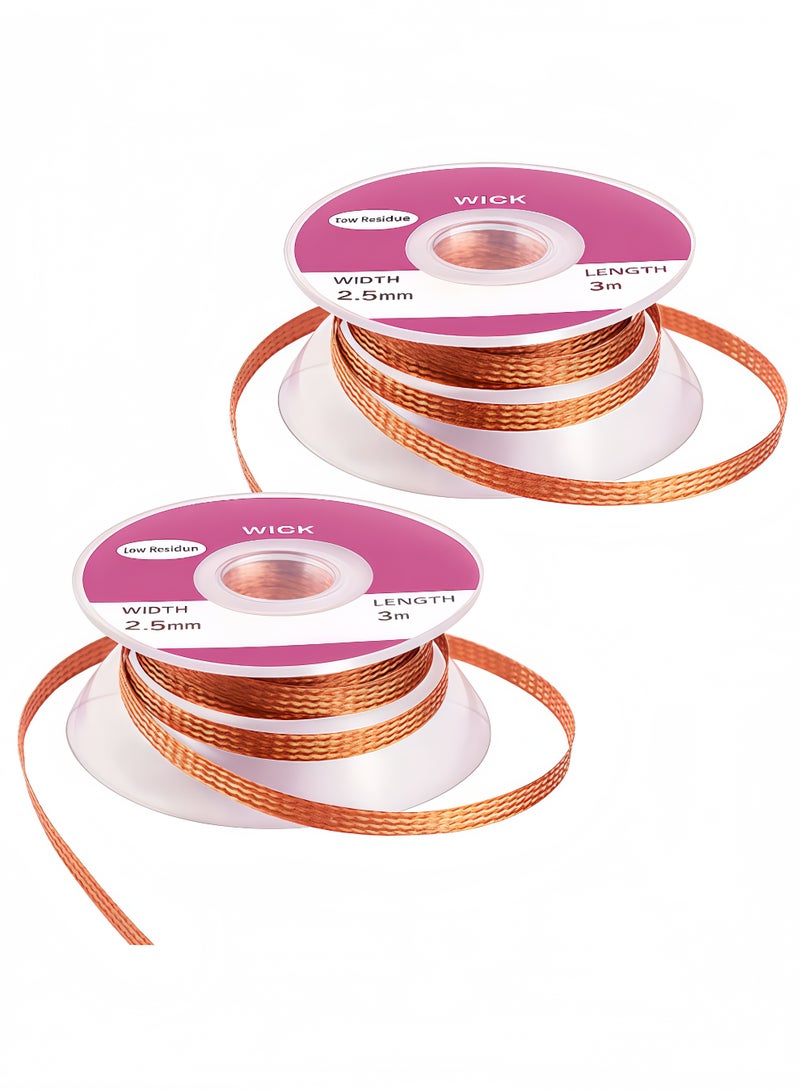 Peachjoy عبوة 2 من شريط اللحام بطول 19.6 قدم، شريط لحام مضفر بدون تنظيف لإزالة اللحام، عرض 0.1 بوصة وطول 3 متر لكل واحدة - Image 1