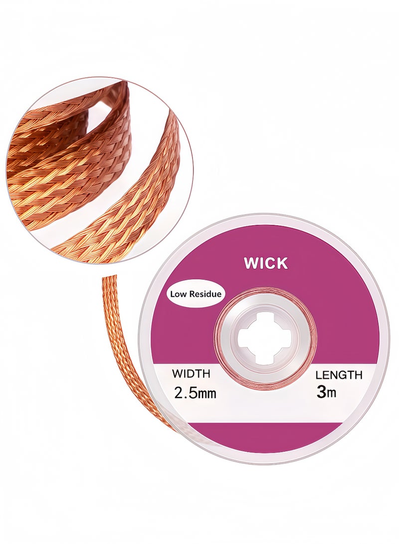 Peachjoy عبوة 2 من شريط اللحام بطول 19.6 قدم، شريط لحام مضفر بدون تنظيف لإزالة اللحام، عرض 0.1 بوصة وطول 3 متر لكل واحدة - Image 3