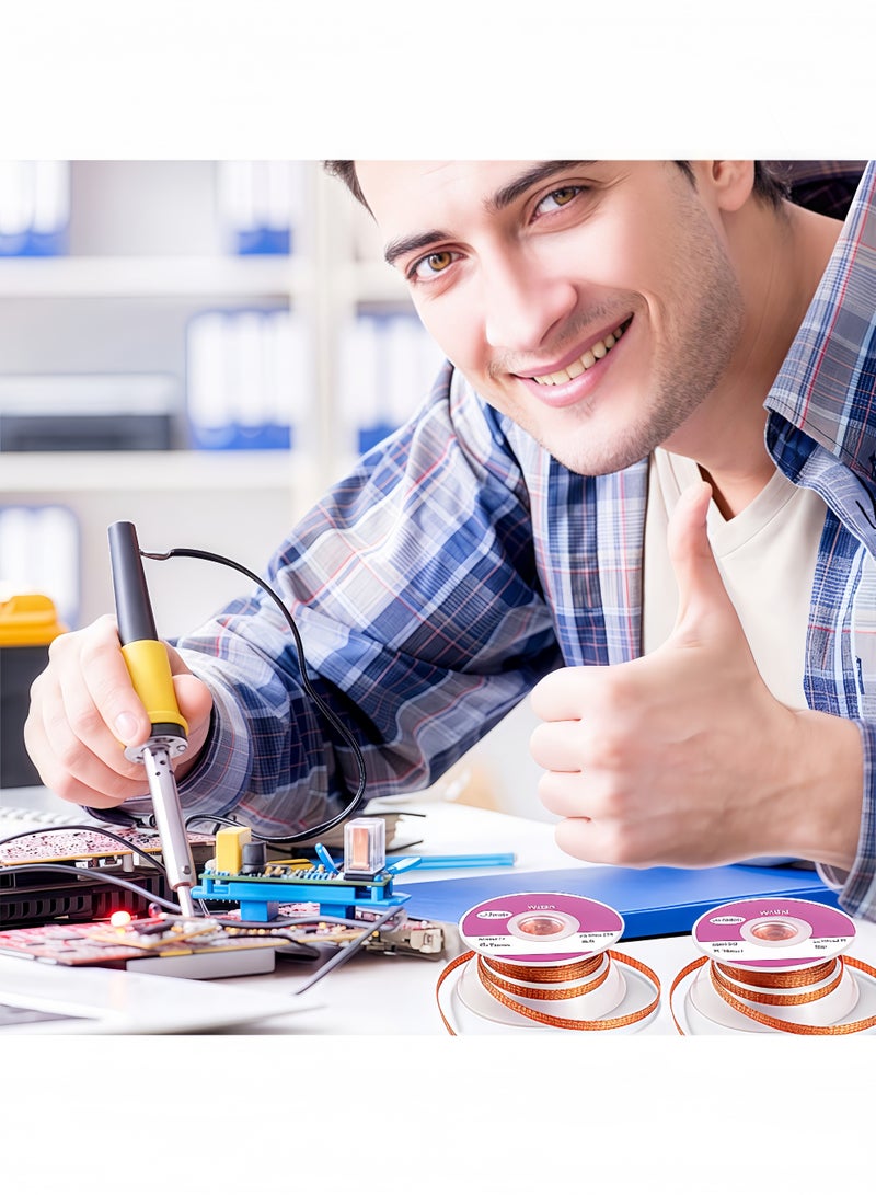 Peachjoy عبوة 2 من شريط اللحام بطول 19.6 قدم، شريط لحام مضفر بدون تنظيف لإزالة اللحام، عرض 0.1 بوصة وطول 3 متر لكل واحدة - Image 5