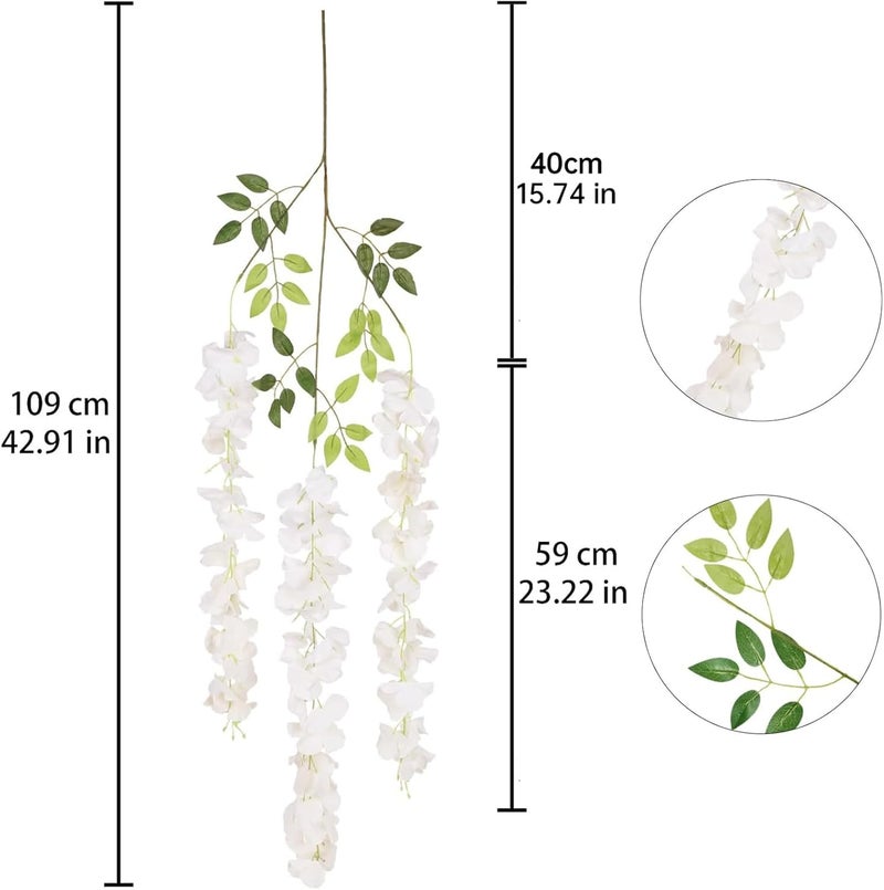 INSUNSIX 12Pack Wisteria Hanging Artificial Flowers 3.6ft Wisteria Silk Flowers Garland Fake Bushy Vine Faux Ratta String for Wedding Arch Party Garden Greenery Home Wall Backdrop Decor (Milk White) - Image 4