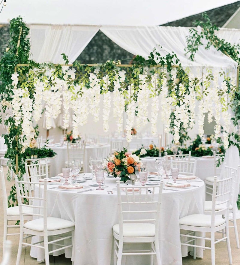 INSUNSIX 12Pack Wisteria Hanging Artificial Flowers 3.6ft Wisteria Silk Flowers Garland Fake Bushy Vine Faux Ratta String for Wedding Arch Party Garden Greenery Home Wall Backdrop Decor (Milk White) - Image 2