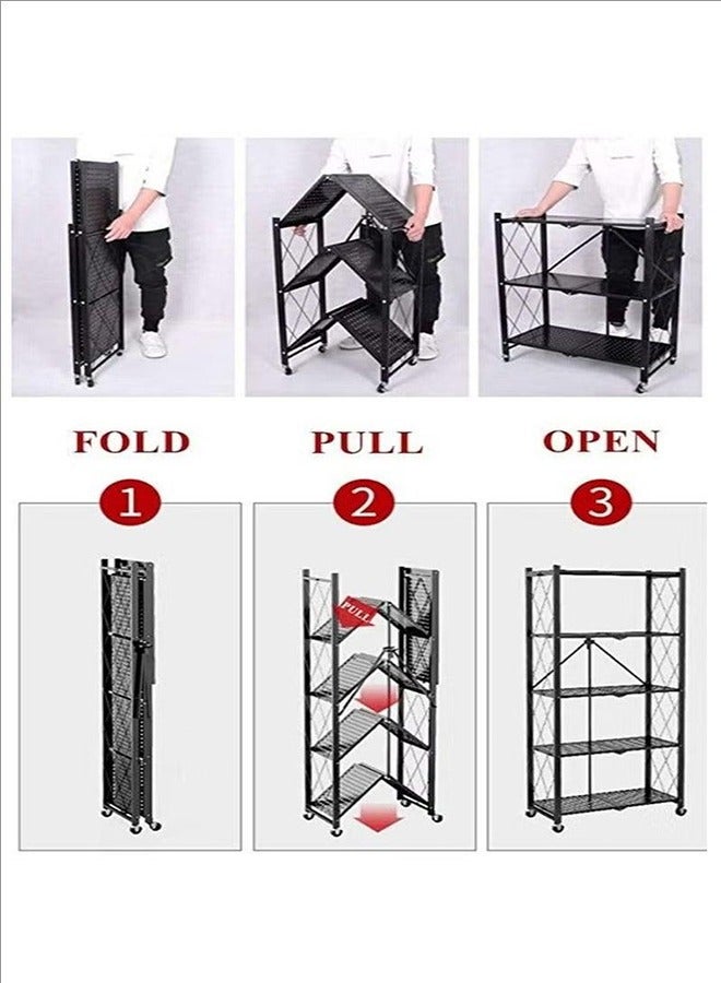 بلومنغ تايم رف تخزين قابل للطي من 5 طبقات مع عجلات ، بسيط ومريح بدون تجميع ، أرفف ذات سعة كبيرة ، مرآب ، مطبخ ، عربة معدنية سوداء شديدة التحمل - Image 3