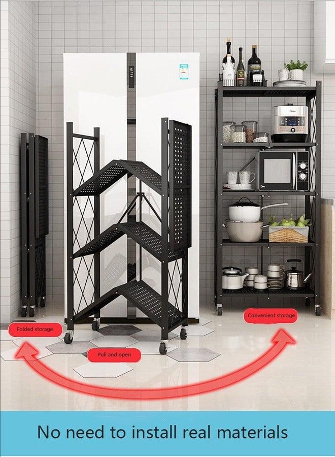 بلومنغ تايم رف تخزين قابل للطي من 5 طبقات مع عجلات ، بسيط ومريح بدون تجميع ، أرفف ذات سعة كبيرة ، مرآب ، مطبخ ، عربة معدنية سوداء شديدة التحمل - Image 5
