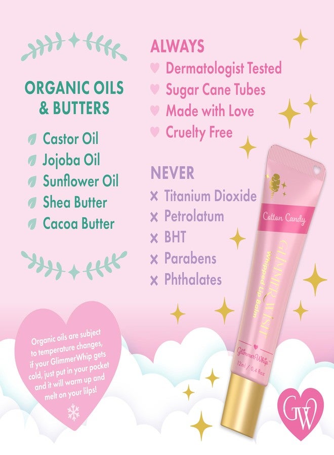 Glimmer Wish Glimmer Whip Hydrating Lip Balm, Whipped Lip Butter Treatment with Organic Nourishing Oils and Butters, Vegan and Cruelty Free Lip Moisturizer for Soft Lips (Cotton Candy - Image 4