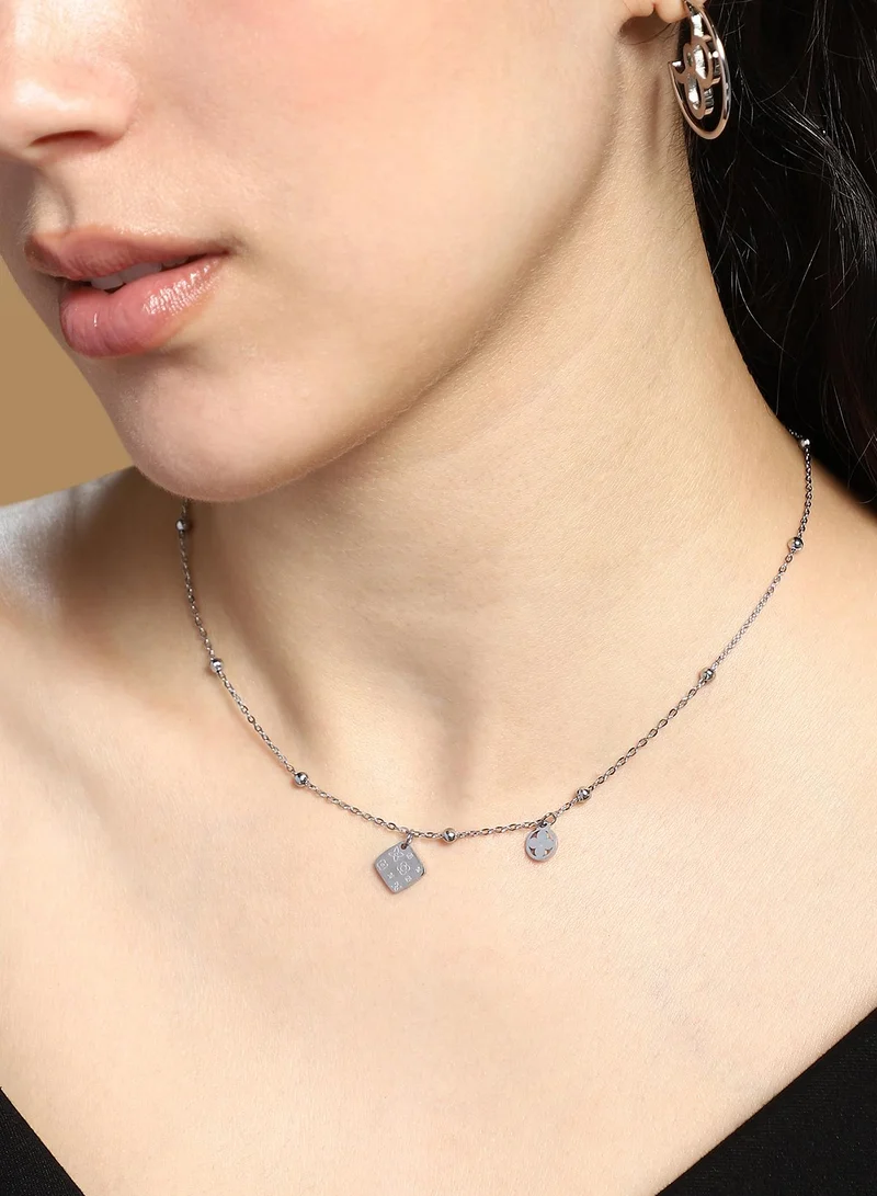 SOHI Women The Giorno-Clover Jewellery Set | Chrome  Colour | One-Size | Metallic Alloy Material | Lobster Clasp & Push Back Closure | Chain Necklace & Hoop Earrings For Casual & Evening Wear