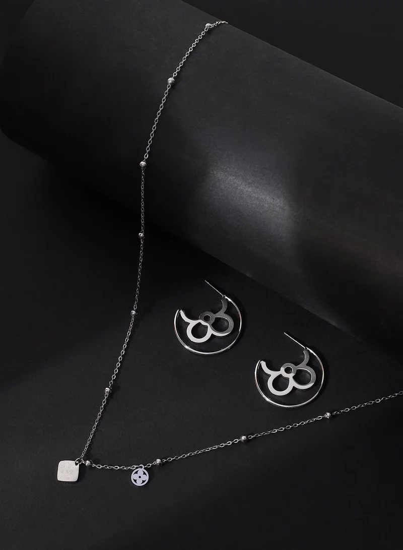 SOHI Women The Giorno-Clover Jewellery Set | Chrome  Colour | One-Size | Metallic Alloy Material | Lobster Clasp & Push Back Closure | Chain Necklace & Hoop Earrings For Casual & Evening Wear