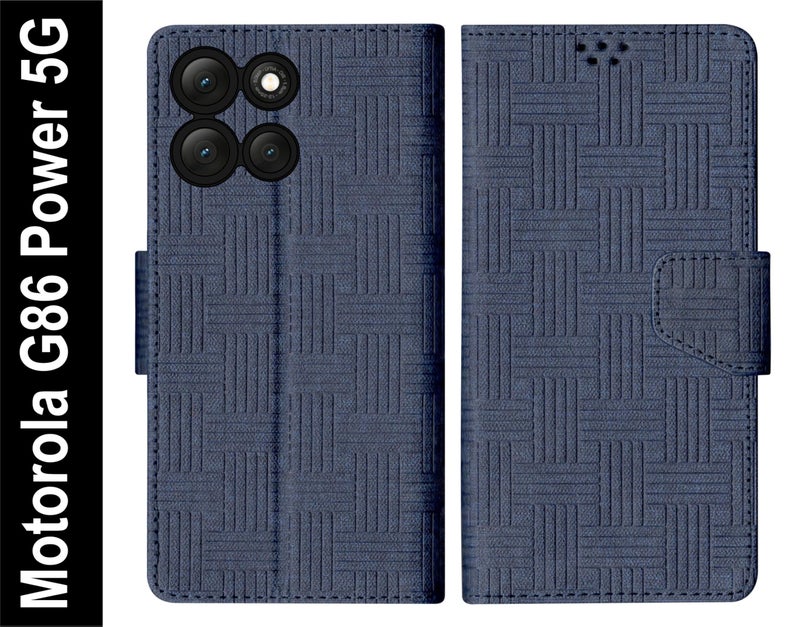 SBMS Flip Cover for Motorola Moto G86 Power 5G (6.7-inch) Back Cover Case with Magnatic Closure | Inbuilt Stand | Card & Money Pocket (Mat Blue) - Image 2