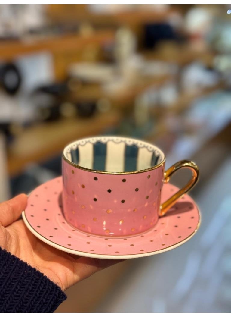 Kosova - Kosovo Pink Polka Dot Single Tea Cup - Image 1