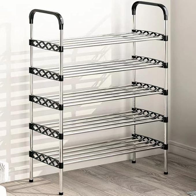 TRADY 5 -Tier Shoe Rack for Closet, Entryway, or Bedroom – Large Capacity Tall Shoe Organizer Storage Shelf Holds 30 + Pairs Space Saving Freestanding Metal Shoe Stand with Steel Pipes & Plastic Connectors, - Image 1