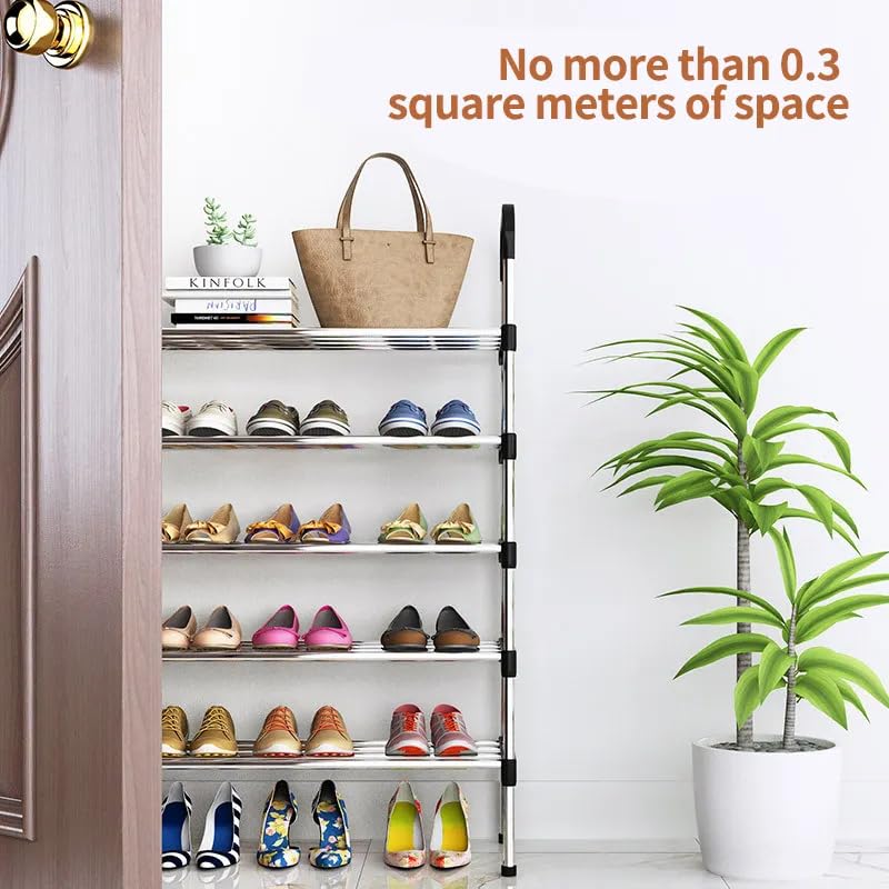 TRADY 5 -Tier Shoe Rack for Closet, Entryway, or Bedroom – Large Capacity Tall Shoe Organizer Storage Shelf Holds 30 + Pairs Space Saving Freestanding Metal Shoe Stand with Steel Pipes & Plastic Connectors, - Image 4