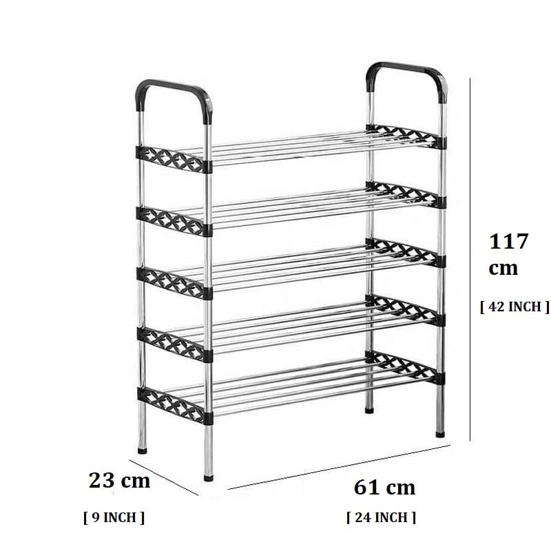 TRADY 5 -Tier Shoe Rack for Closet, Entryway, or Bedroom – Large Capacity Tall Shoe Organizer Storage Shelf Holds 30 + Pairs Space Saving Freestanding Metal Shoe Stand with Steel Pipes & Plastic Connectors, - Image 2