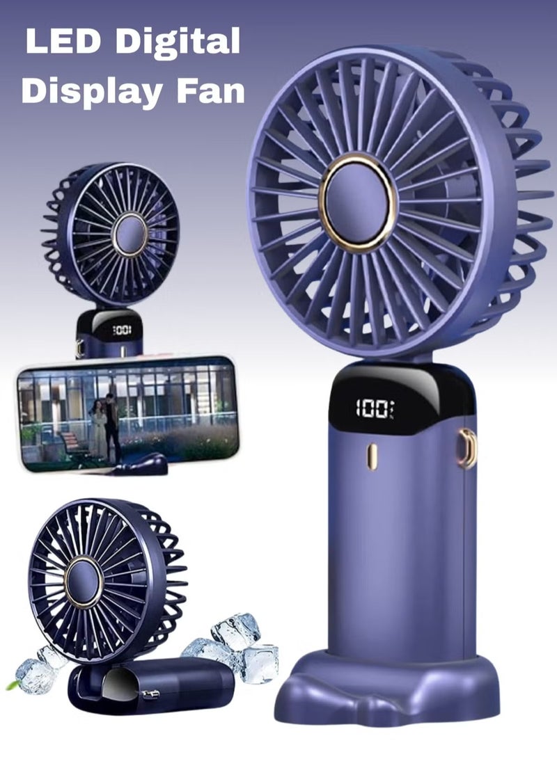 شوبيت مروحة يدوية محمولة، مروحة مكتب صغيرة قابلة للطي، مراوح قابلة لإعادة الشحن عبر USB مع 5 سرعات، مروحة يدوية صغيرة تعمل بالبطارية مع شاشة LED للمنزل والمكتب والسفر - Image 1