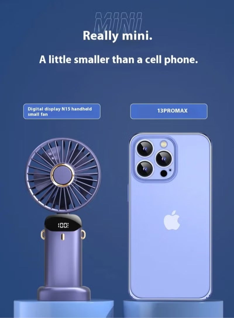 شوبيت مروحة يدوية محمولة، مروحة مكتب صغيرة قابلة للطي، مراوح قابلة لإعادة الشحن عبر USB مع 5 سرعات، مروحة يدوية صغيرة تعمل بالبطارية مع شاشة LED للمنزل والمكتب والسفر - Image 2