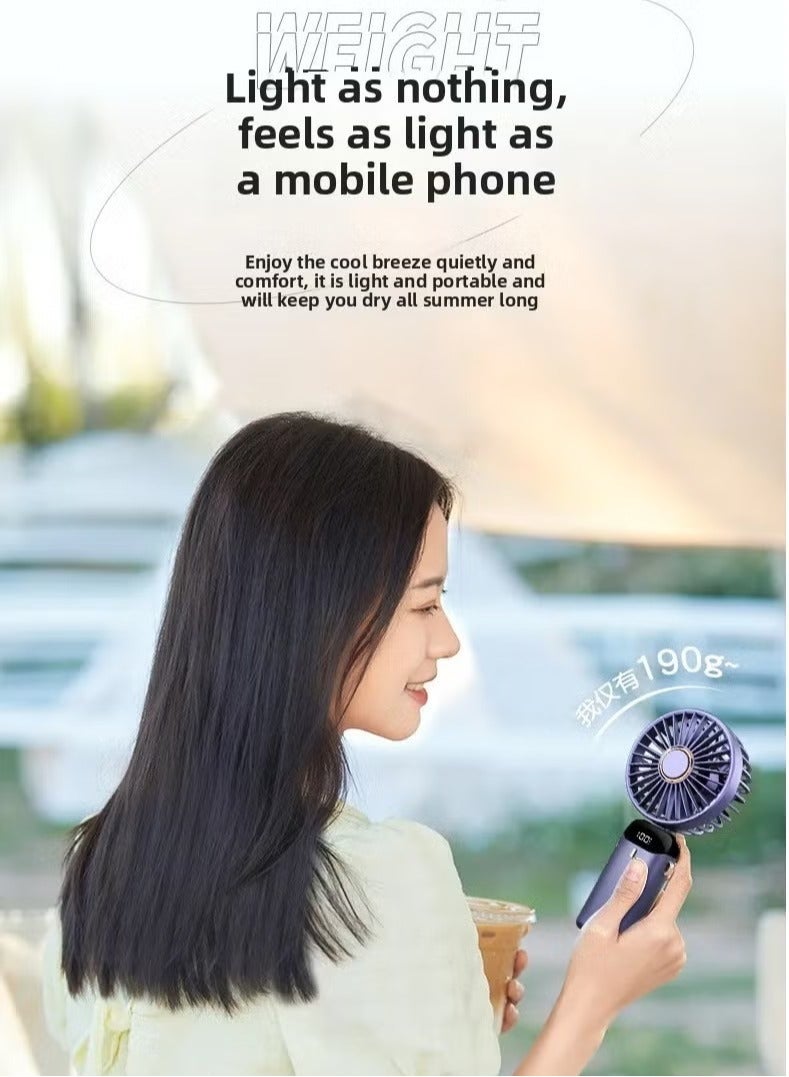 شوبيت مروحة يدوية محمولة، مروحة مكتب صغيرة قابلة للطي، مراوح قابلة لإعادة الشحن عبر USB مع 5 سرعات، مروحة يدوية صغيرة تعمل بالبطارية مع شاشة LED للمنزل والمكتب والسفر - Image 4