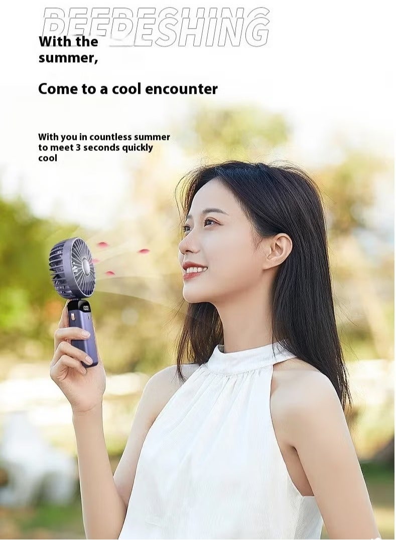 شوبيت مروحة يدوية محمولة، مروحة مكتب صغيرة قابلة للطي، مراوح قابلة لإعادة الشحن عبر USB مع 5 سرعات، مروحة يدوية صغيرة تعمل بالبطارية مع شاشة LED للمنزل والمكتب والسفر - Image 5