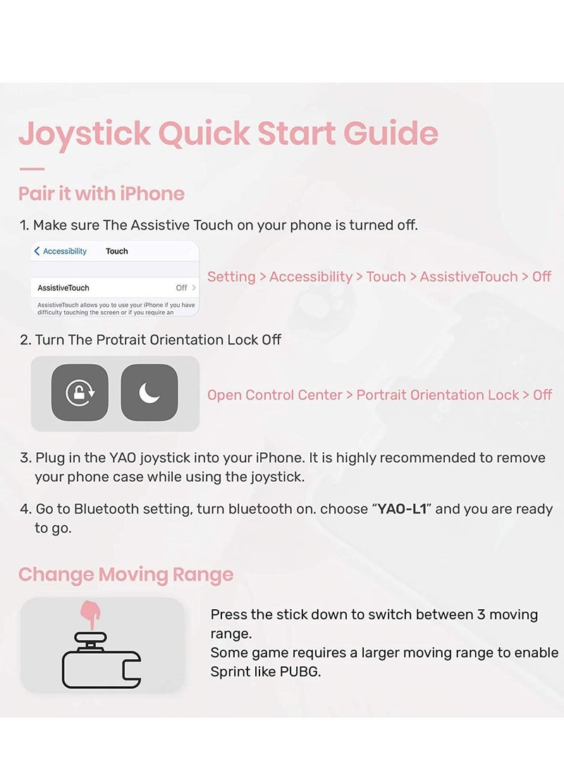 Y&D For Yao L1 PRO Mobile Game Controller Joystick for iPhone (iOS 13.4 or Later, iOS Games), Gaming Gamepad Compatible with PUBGG Mobile, Call of Duty Mobile(CODM), Genshin Impact (Pink)  - Image 5