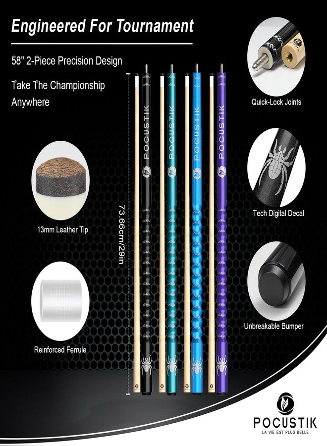 POCUSTIK Store POCUSTIK 58" 2-Piece Pool Cues Set of 4, Ergonomic Grip, Canadian Maple - Image 1