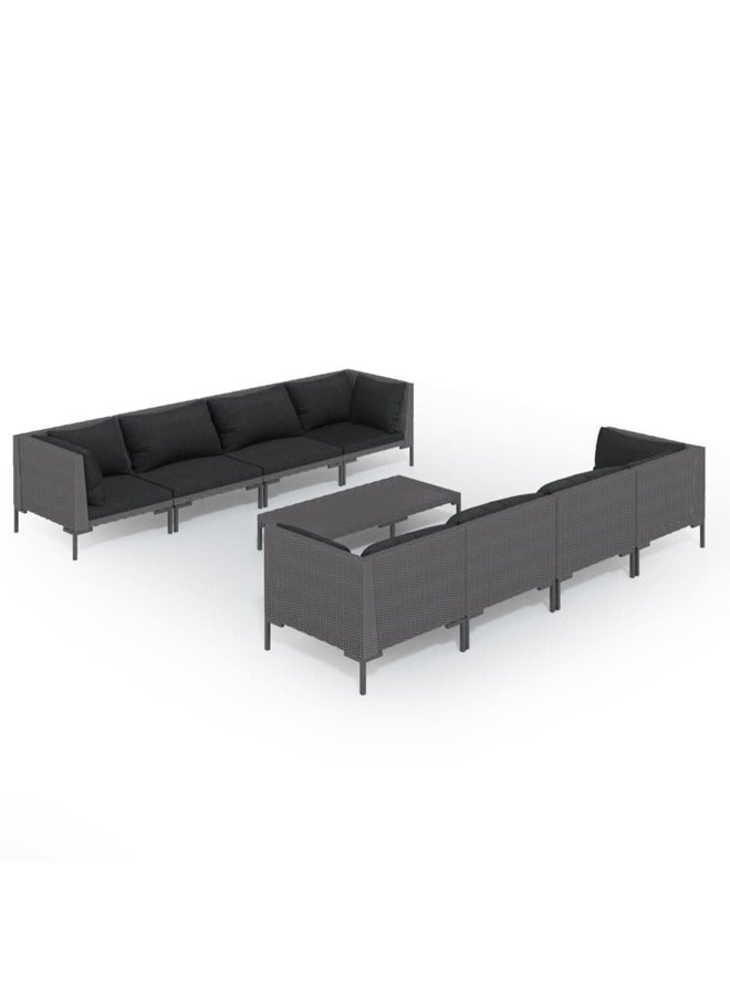 فيداكسل طقم 9 قطع جلسة حديقة مع وسائد بولي روطان رمادي داكن 3099802 - Image 1