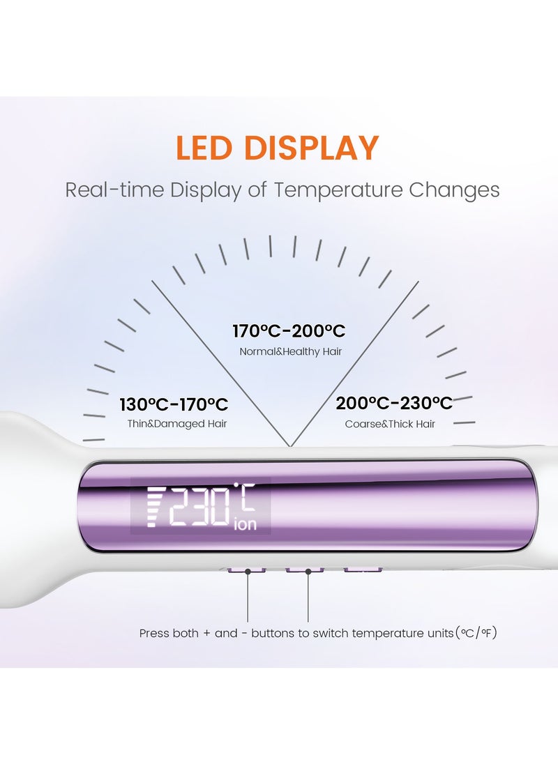 Professional Hair Straightener 42MM Wide-Plate Titanium Negative Ion Flat Iron 30s Rapid Heating LED Real-Time Temp Display Wide Voltage 10 Adjustable Temperature Levels (130°C-230°C)