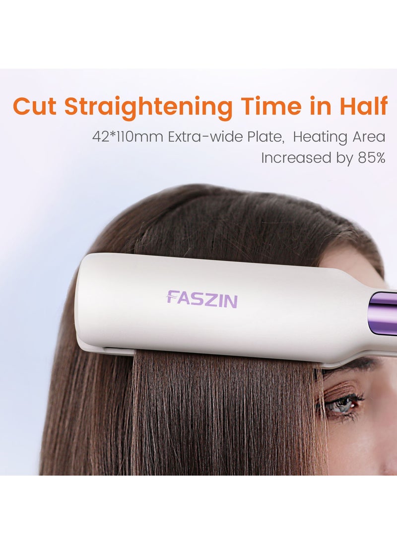 Professional Hair Straightener 42MM Wide-Plate Titanium Negative Ion Flat Iron 30s Rapid Heating LED Real-Time Temp Display Wide Voltage 10 Adjustable Temperature Levels (130°C-230°C)