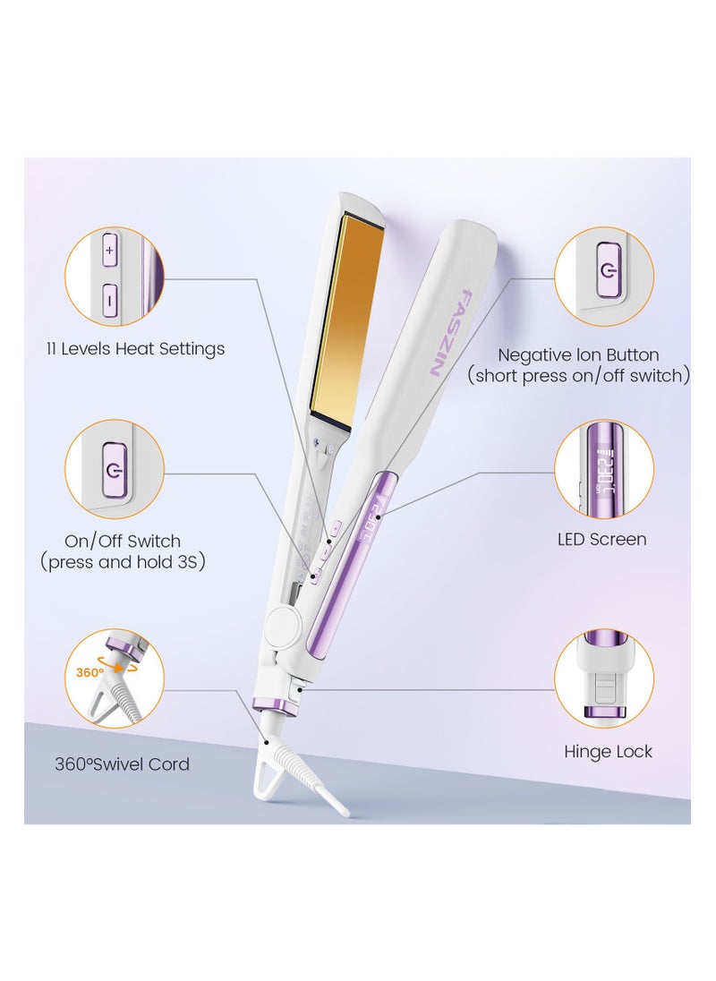 Professional Hair Straightener 42MM Wide-Plate Titanium Negative Ion Flat Iron 30s Rapid Heating LED Real-Time Temp Display Wide Voltage 10 Adjustable Temperature Levels (130°C-230°C)
