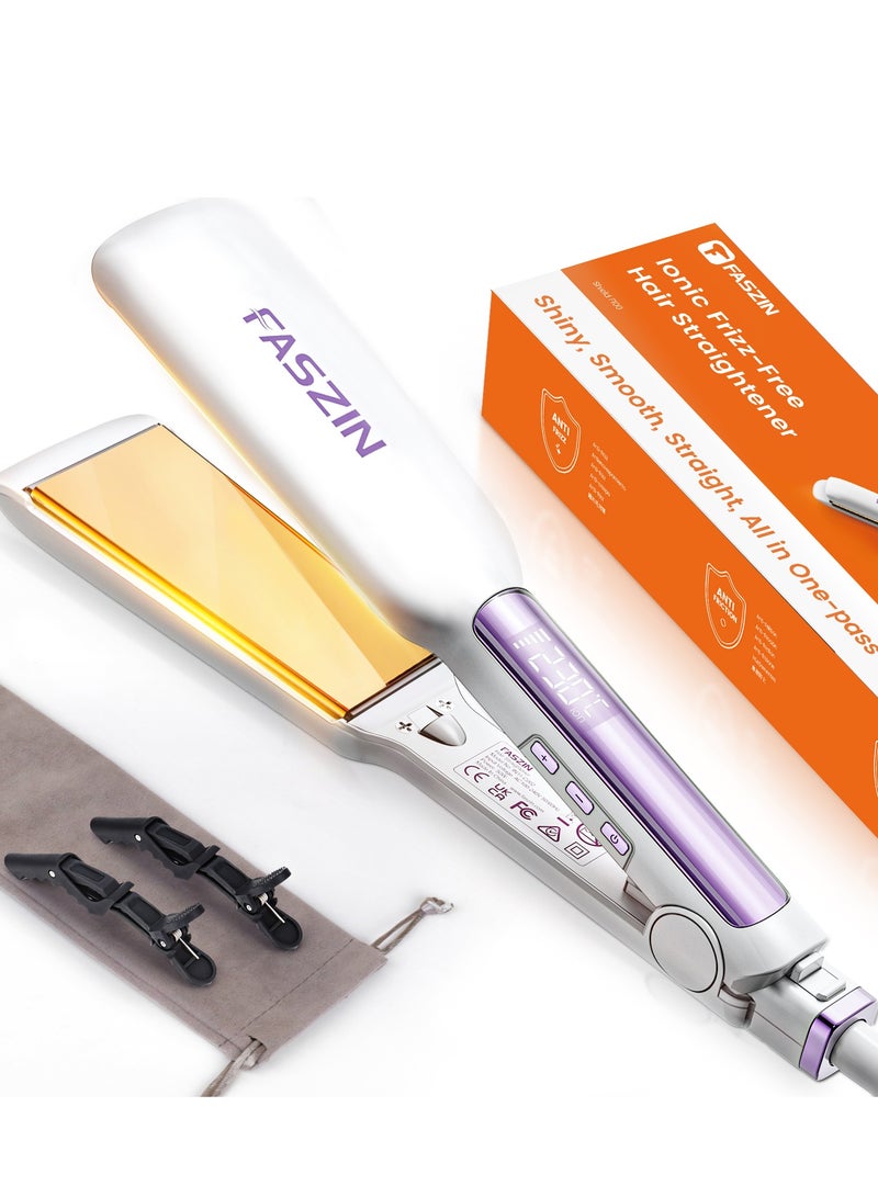 Faszin Professional Hair Straightener 42MM Wide-Plate Titanium Negative Ion Flat Iron 30s Rapid Heating LED Real-Time Temp Display Wide Voltage 10 Adjustable Temperature Levels (130°C-230°C) - Image 1