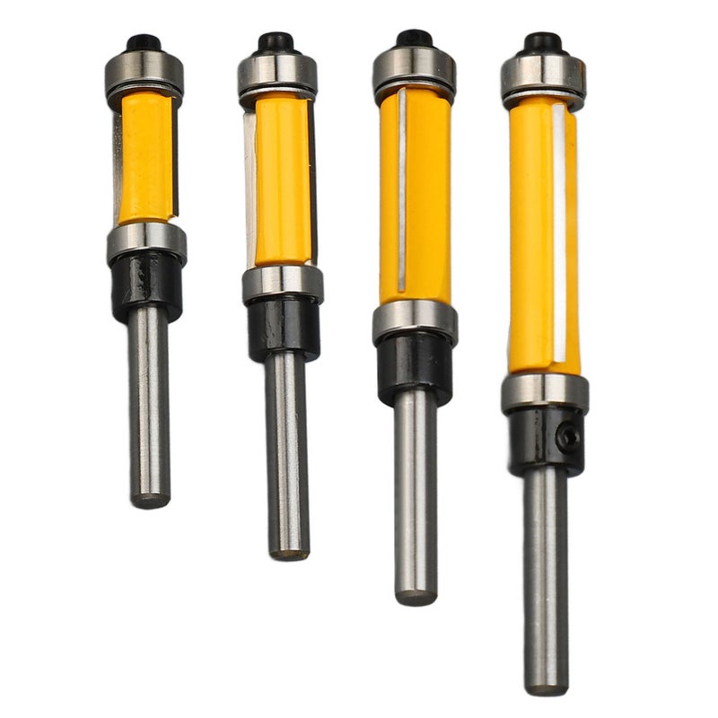 4 Pcs Flush Trim Router Bit Set 2 Flutes 1/4 Inch Shank 1/2in Cut Diameter Top and Bottom Bearing Flush Trim Bits - Image 1