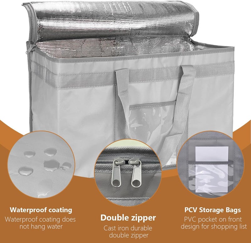 Yalin XXXL Large Insulated Cooler Bag, Styrofoam Cooler of Keep Food Hot or Cold, Reusable Double Zipper Food Delivery Bag for Grocery Shopping, 23" W x 15" H x 14" D (Grey, XXL (Pro)) - Image 3