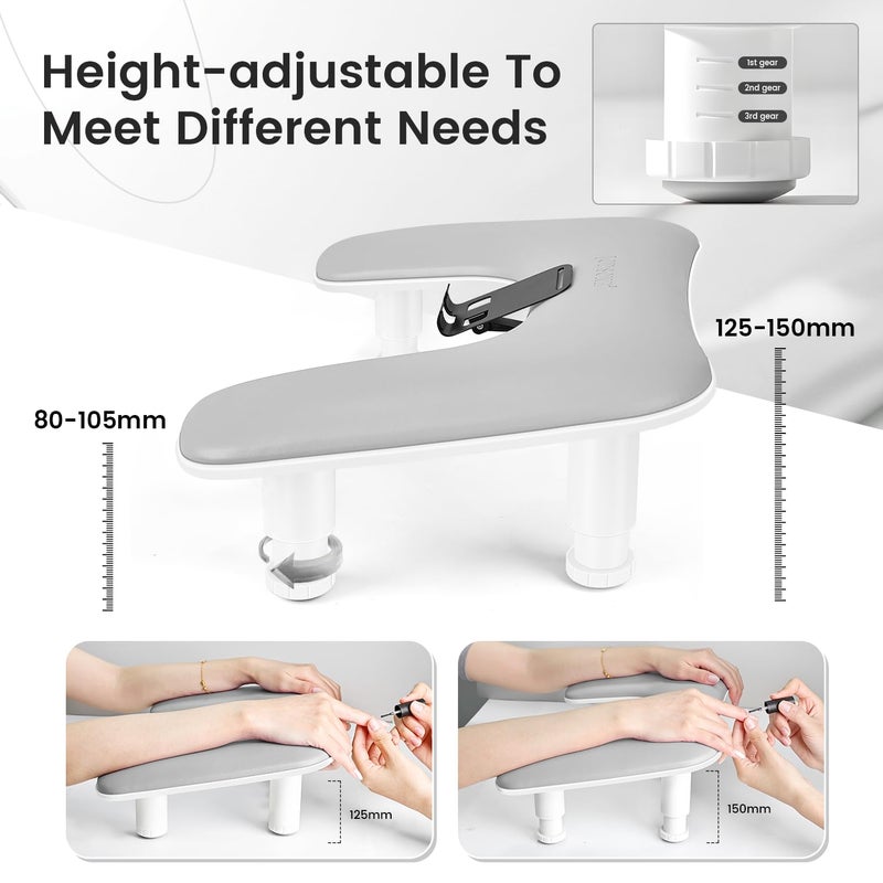 JODSONE Gray U Shaped Arm Rest for Nails Tech with Rotating Built-In Phone Holder and Adjustable Nail Arm Rest Detachable Manicure Hand Rest for Salon Design - Image 2