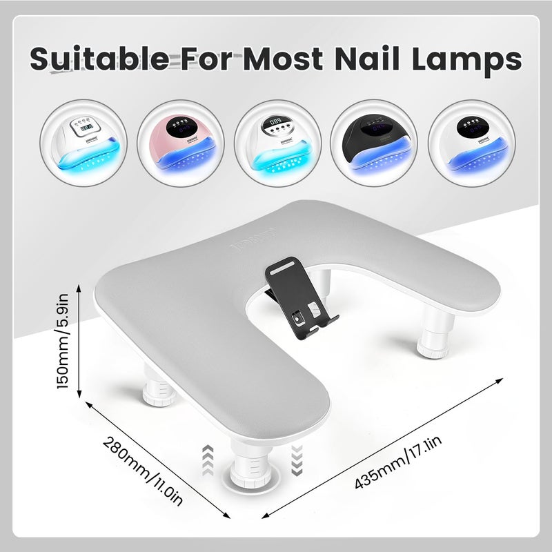 JODSONE Gray U Shaped Arm Rest for Nails Tech with Rotating Built-In Phone Holder and Adjustable Nail Arm Rest Detachable Manicure Hand Rest for Salon Design - Image 4