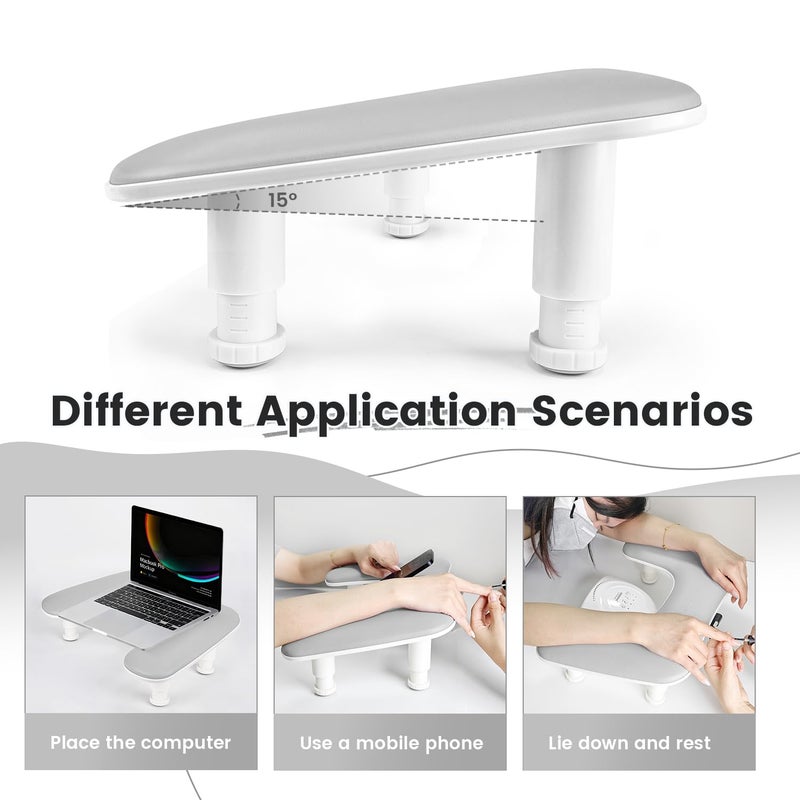JODSONE Gray U Shaped Arm Rest for Nails Tech with Rotating Built-In Phone Holder and Adjustable Nail Arm Rest Detachable Manicure Hand Rest for Salon Design - Image 3