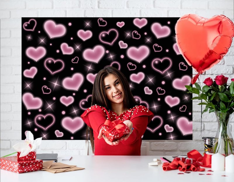 Alltten 7x5FT Pink and Black Hearts Backdrop 2000s Backdrop Valentines Backdrops for Photoshoot Brithday Wedding 90s Old School Party Decoration for Girls F239 - Image 4