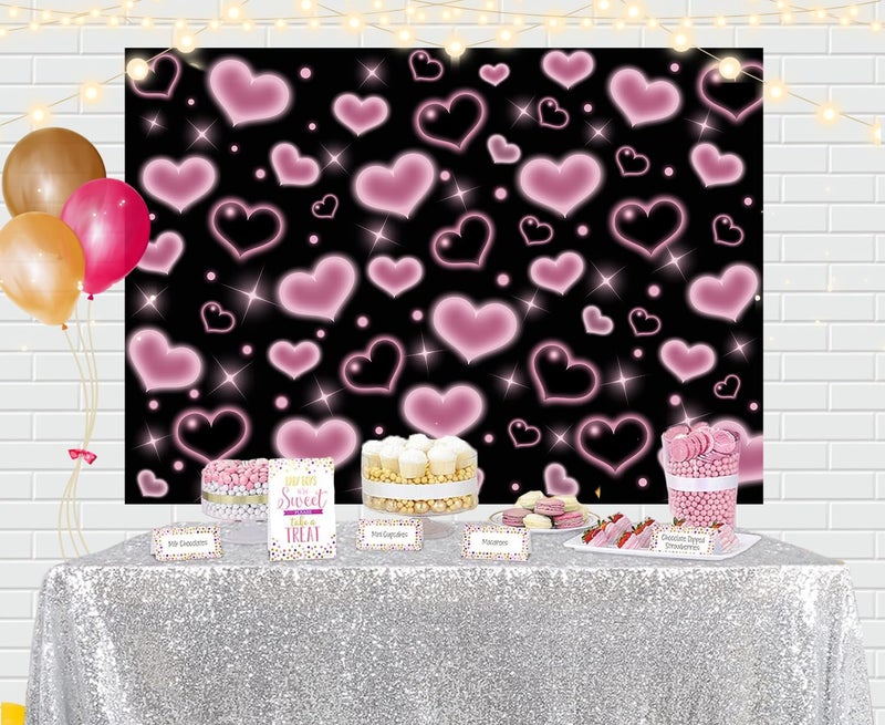 Alltten 7x5FT Pink and Black Hearts Backdrop 2000s Backdrop Valentines Backdrops for Photoshoot Brithday Wedding 90s Old School Party Decoration for Girls F239 - Image 3