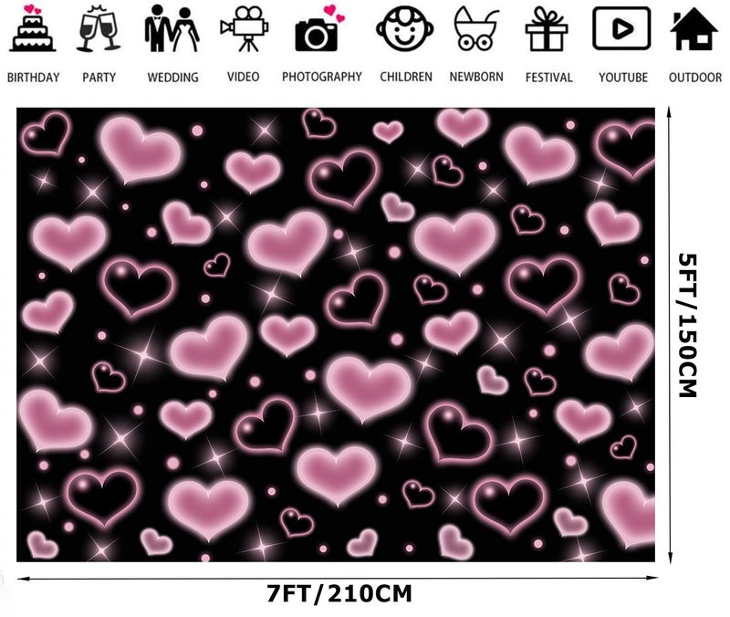 Alltten 7x5FT Pink and Black Hearts Backdrop 2000s Backdrop Valentines Backdrops for Photoshoot Brithday Wedding 90s Old School Party Decoration for Girls F239 - Image 2