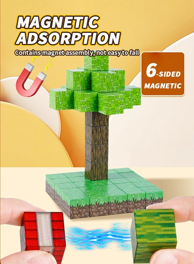 150 PCS Magnetic Blocks-Build Mine Magnet World Set, Square Building Blocks Toy with 8 Mini Dolls for Kids, Magnetic Toys for 3+ Years Old Girls Boys - Image 5