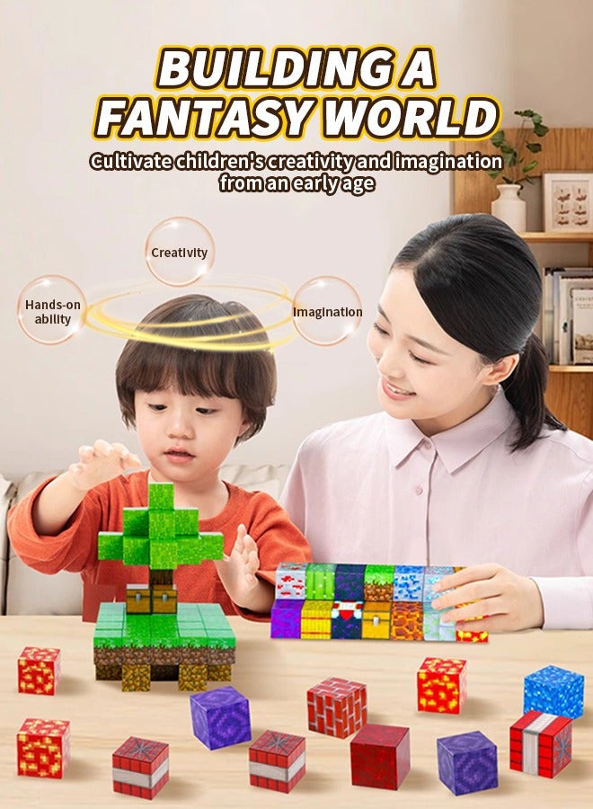150 PCS Magnetic Blocks-Build Mine Magnet World Set, Square Building Blocks Toy with 8 Mini Dolls for Kids, Magnetic Toys for 3+ Years Old Girls Boys - Image 3