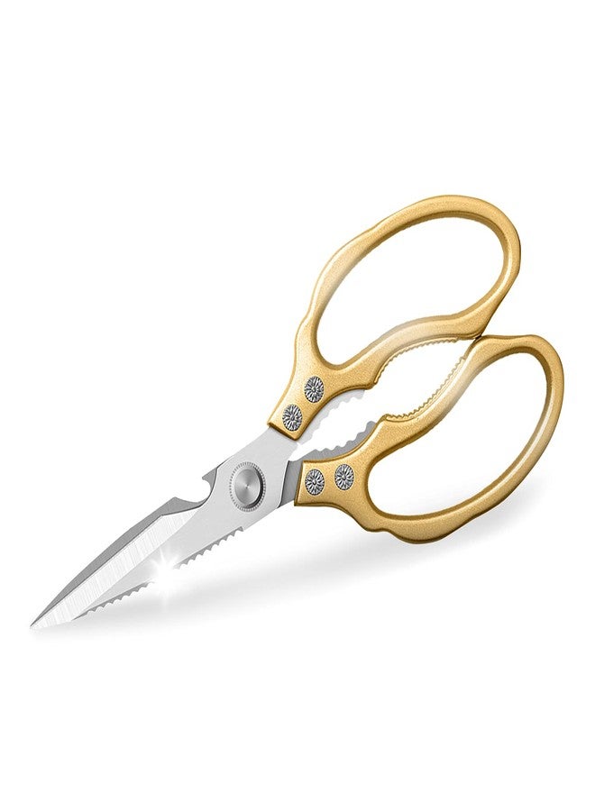 مقص مطبخ AWinjoy، مقص شديد التحمل وحاد، آمن للاستخدام في غسالة الصحون، ملحقات مطبخ، مقص طبخ للحوم والدجاج والأسماك والدواجن والخبز بالأعشاب (ذهبي) - Image 1