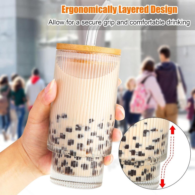 RAHAS Stackable Glass Sipper Bottle with Wooden Lid and Glass Straw Kids Tumbler for Fruit Juice Milk Cup Green Tea and Coffee Mug with Lid and Straw Pack of 1350 ML - Image 5