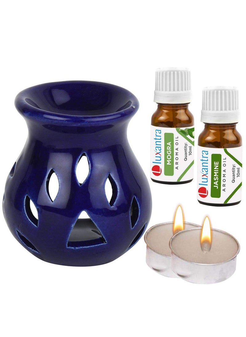 Luxantra Luxantra Ceramic Aroma Diffuser Oil Burner with Mogra Jasmine Aroma Oil with 2 Tlight Candle Free for Home Office Hotel Spa  - Image 1