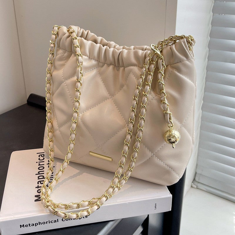 Chain Soft Bag Women'S Pu Leather Bag Women'S Large Capacity Shoulder Bag Chanel Style White Rhombic Artistic Crossbody Bag - Image 2