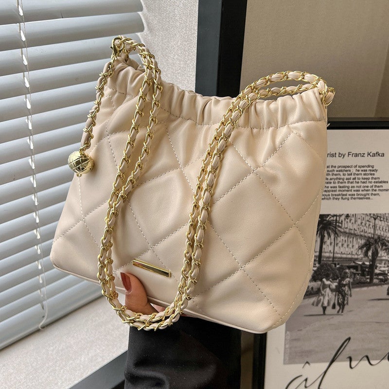 Chain Soft Bag Women'S Pu Leather Bag Women'S Large Capacity Shoulder Bag Chanel Style White Rhombic Artistic Crossbody Bag - Image 3