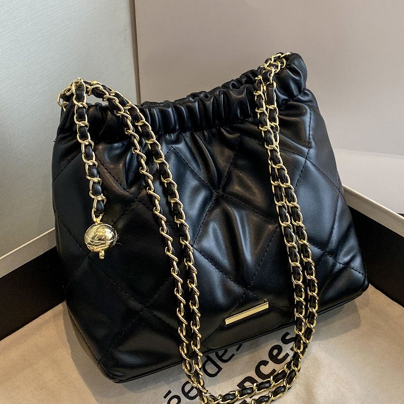 Chain Soft Bag Women'S Pu Leather Bag Women'S Large Capacity Shoulder Bag Chanel Style White Rhombic Artistic Crossbody Bag - Image 5