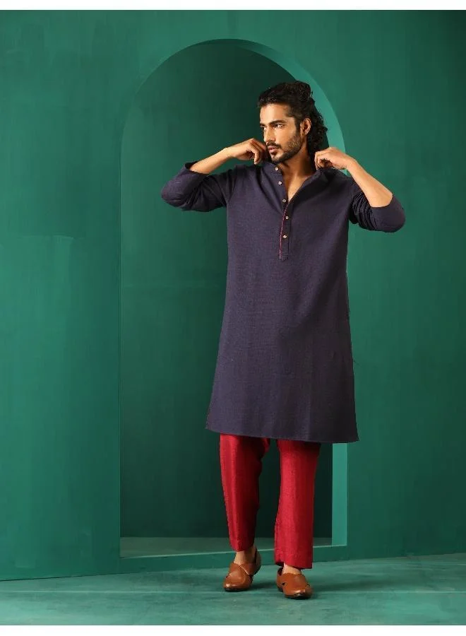 trueBrowns Men's Navy Dobby Textured Kurta